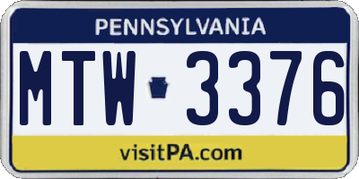 PA license plate MTW3376