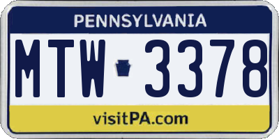PA license plate MTW3378