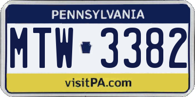 PA license plate MTW3382