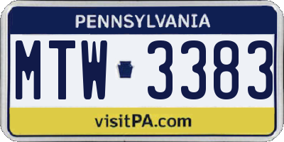 PA license plate MTW3383
