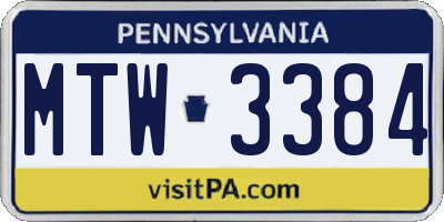 PA license plate MTW3384
