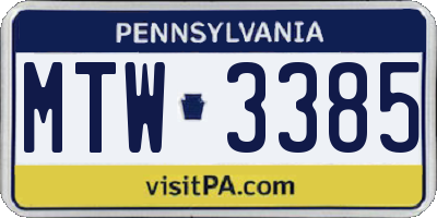 PA license plate MTW3385