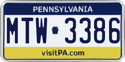 PA license plate MTW3386