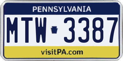 PA license plate MTW3387