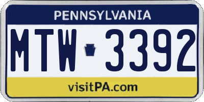 PA license plate MTW3392