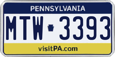 PA license plate MTW3393