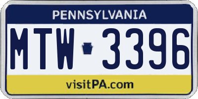 PA license plate MTW3396