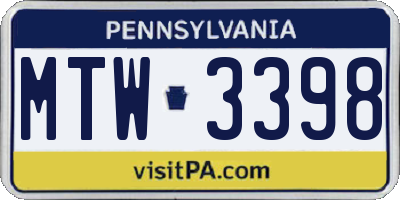 PA license plate MTW3398