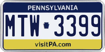 PA license plate MTW3399