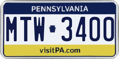 PA license plate MTW3400