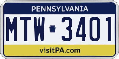 PA license plate MTW3401