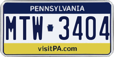 PA license plate MTW3404