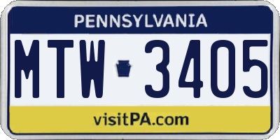 PA license plate MTW3405