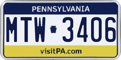 PA license plate MTW3406