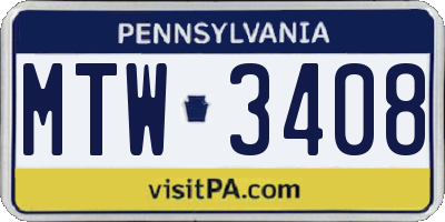 PA license plate MTW3408