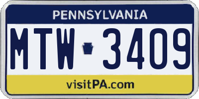 PA license plate MTW3409