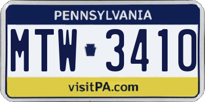 PA license plate MTW3410