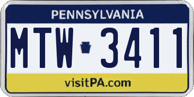 PA license plate MTW3411