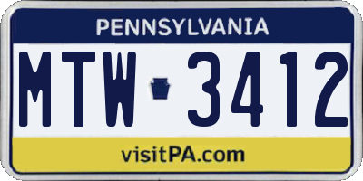 PA license plate MTW3412