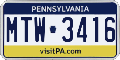 PA license plate MTW3416