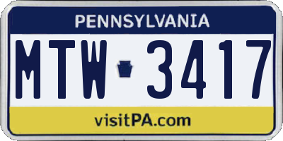 PA license plate MTW3417