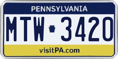 PA license plate MTW3420