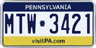 PA license plate MTW3421