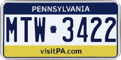 PA license plate MTW3422