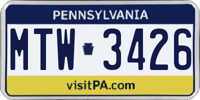 PA license plate MTW3426