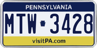 PA license plate MTW3428