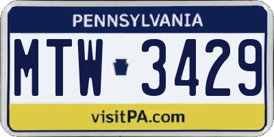 PA license plate MTW3429