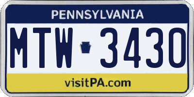 PA license plate MTW3430