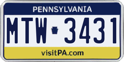 PA license plate MTW3431
