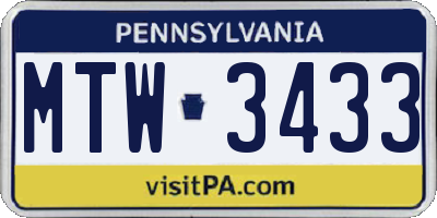PA license plate MTW3433