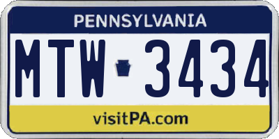 PA license plate MTW3434