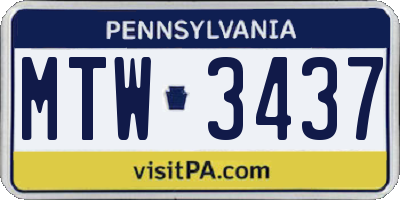 PA license plate MTW3437