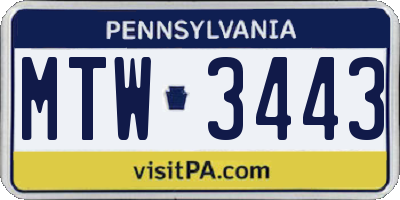 PA license plate MTW3443