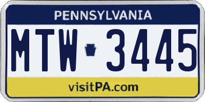 PA license plate MTW3445