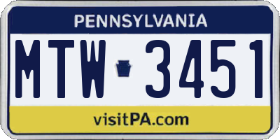 PA license plate MTW3451