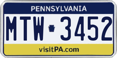 PA license plate MTW3452