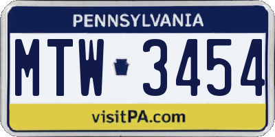 PA license plate MTW3454