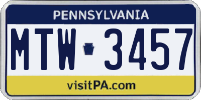 PA license plate MTW3457
