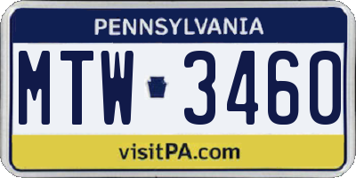 PA license plate MTW3460