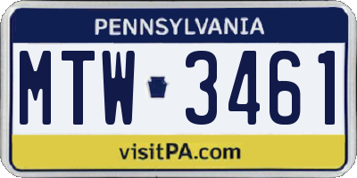 PA license plate MTW3461