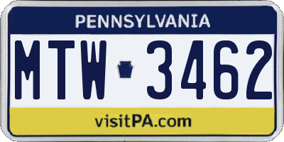 PA license plate MTW3462
