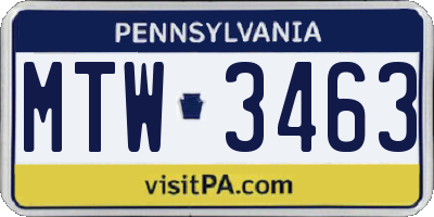PA license plate MTW3463