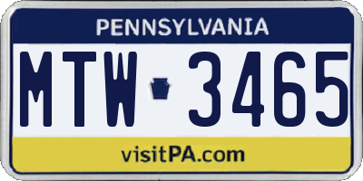 PA license plate MTW3465