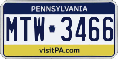 PA license plate MTW3466