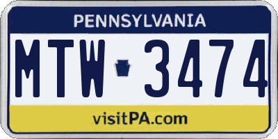 PA license plate MTW3474