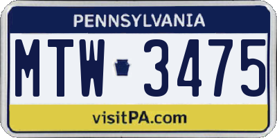 PA license plate MTW3475